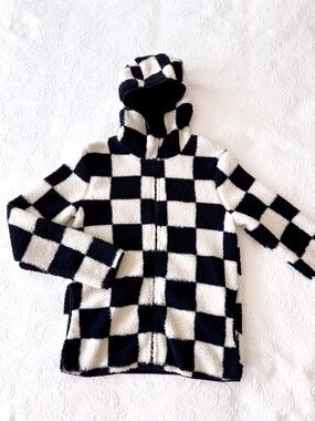 new bass pro shops black + white checkerboard sherpa zip hoodie boys XL